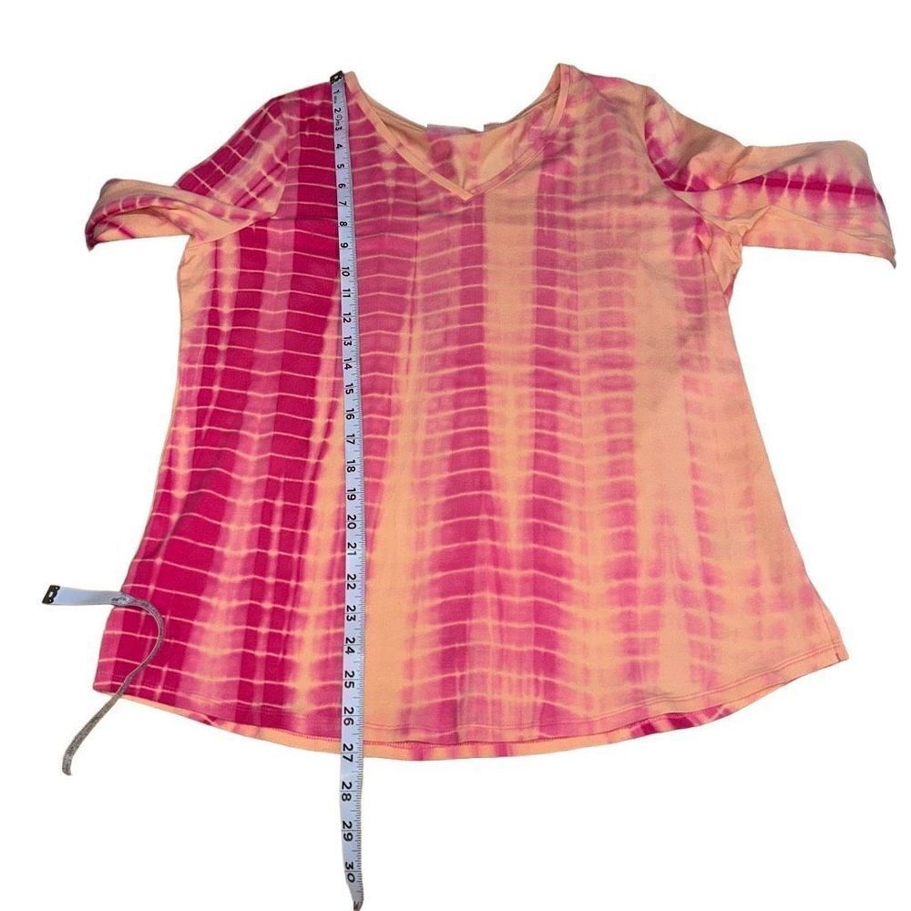 Belle by Kim Gravel Womens Pink Tie Dye Modal Blend Vneck T-shirt Size Medium - Picture 7 of 9